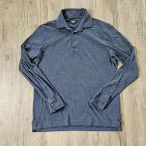 Faherty Reserve Men's Long Sleeve Blue Pima Cottom Striped Polo Shirt Small